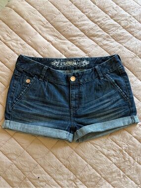Express Dark Blue Rolled Cuff Denim Shorts